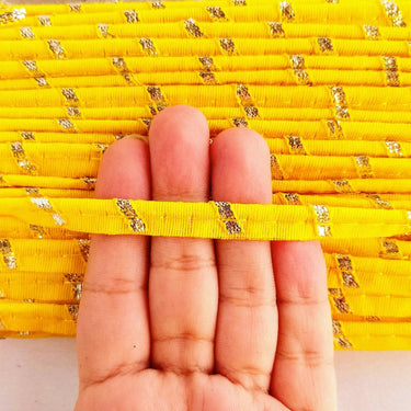 Yellow And Gold Stripes Piping Cord Trim, Approx. 8 mm wide, One Yard Trim